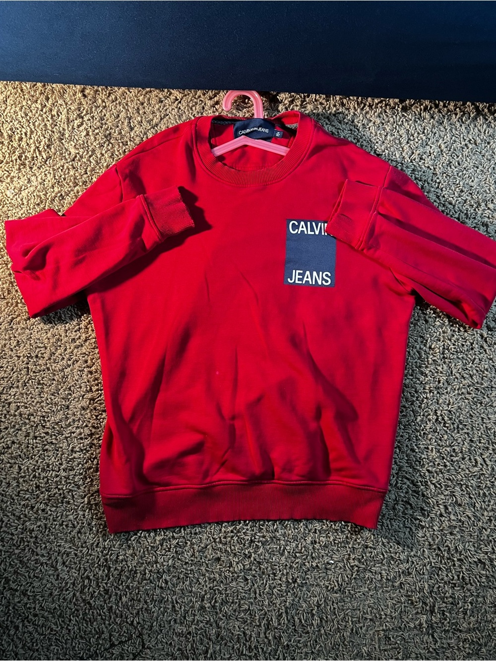 Calvin Klein Jeans Men’s Bold Red Crewneck with Logo Patch